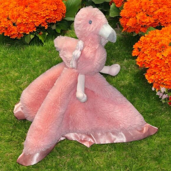 Cloud Island 14" Flamingo Lovey Plush Security Blanket Satin Trim Nursery Gift - Picture 1 of 12
